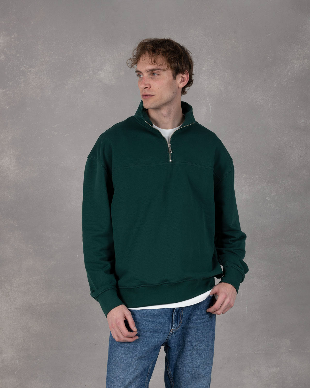 Forest green quarter-zip sweatshirt