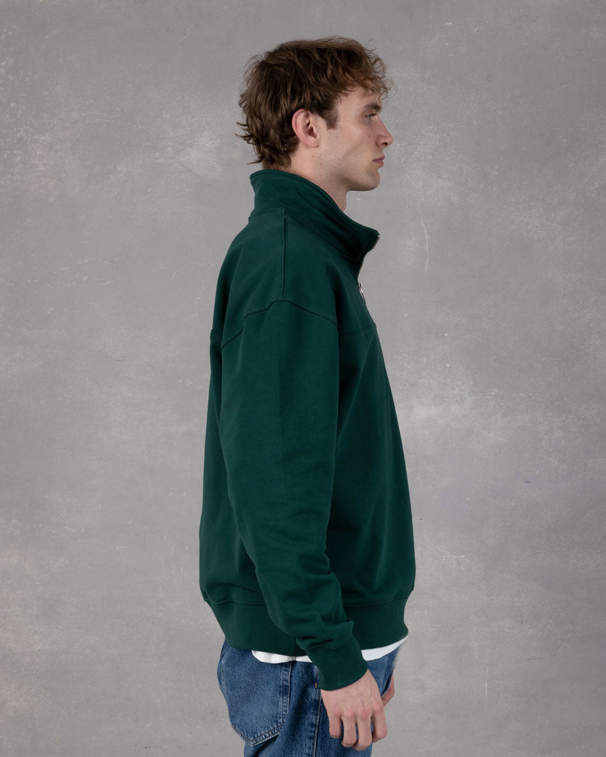 Forest green quarter-zip sweatshirt