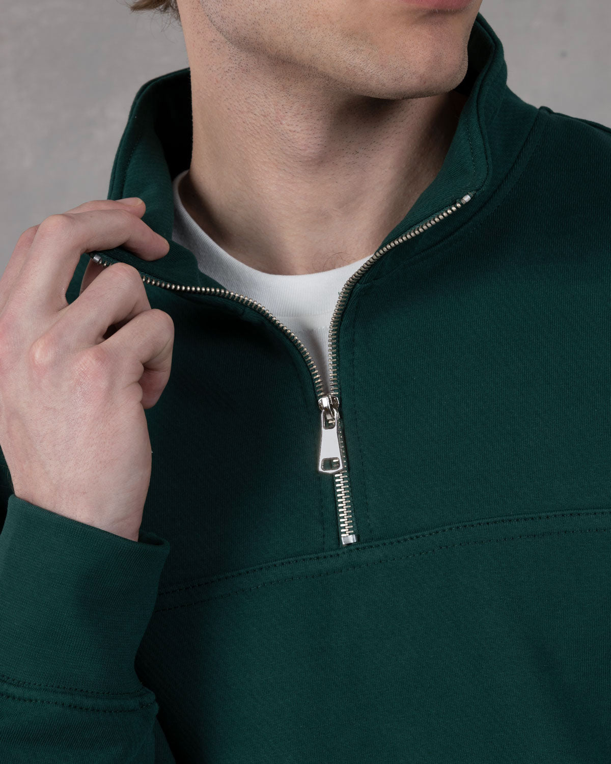 Forest green quarter-zip sweatshirt