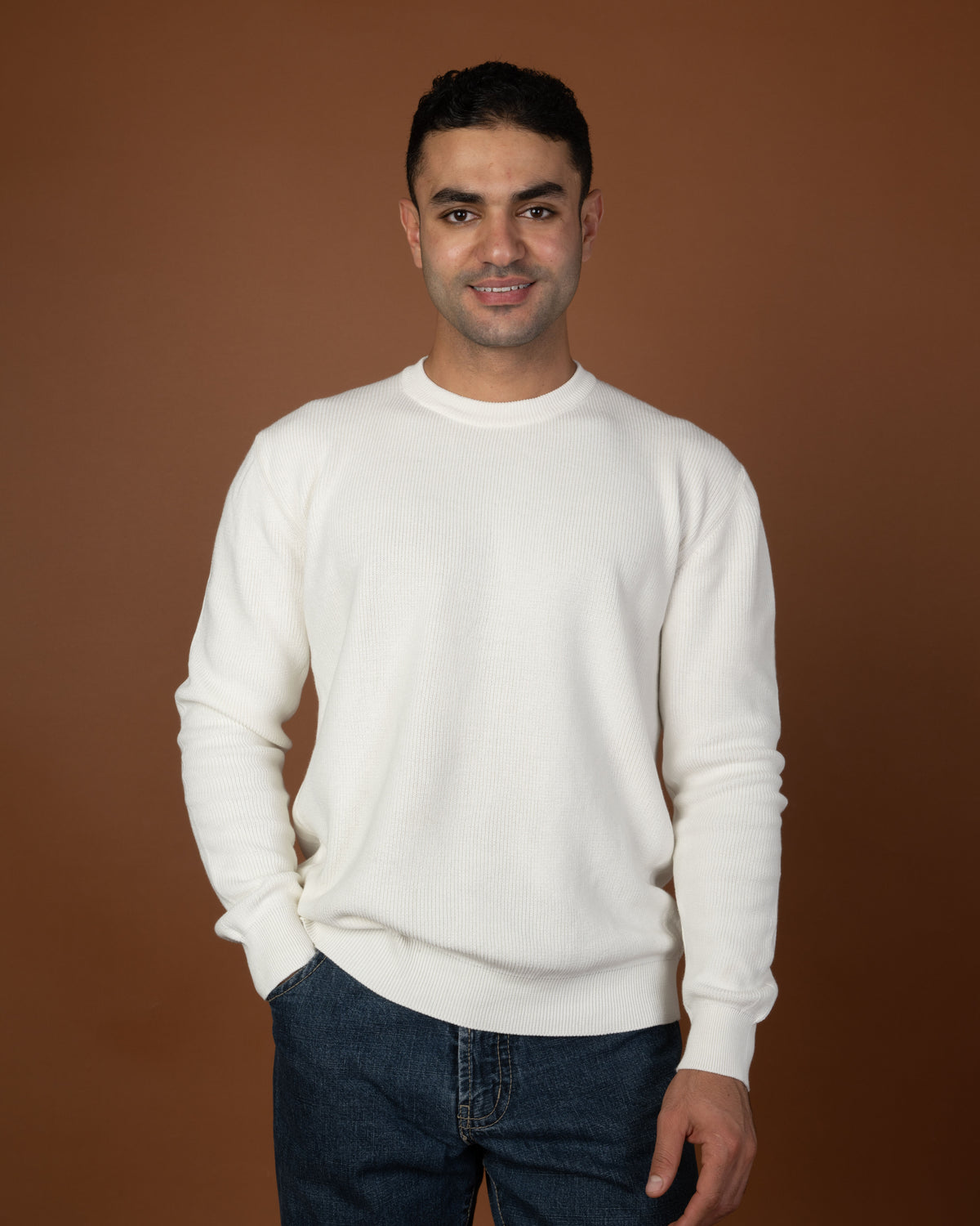 White knitted sweater