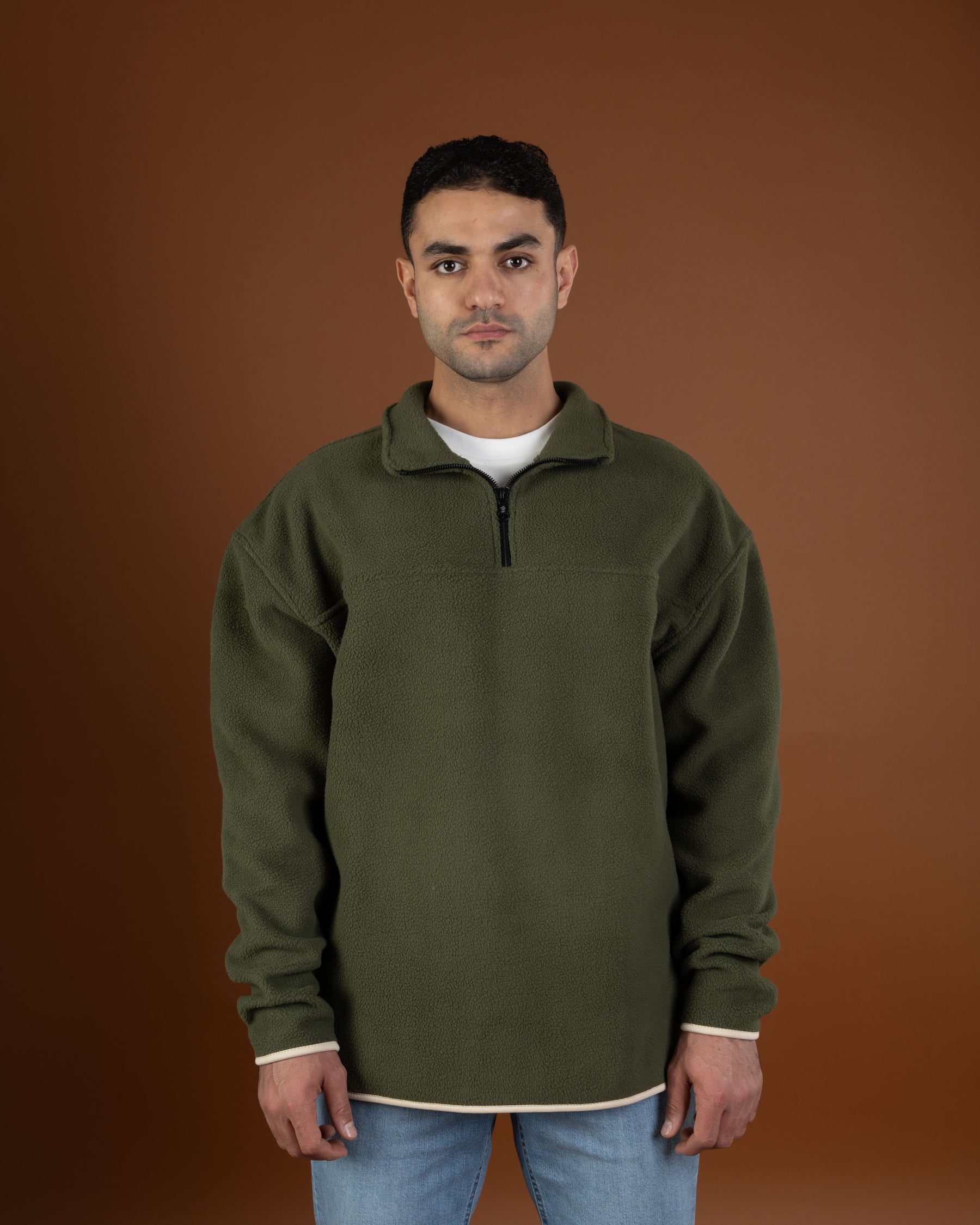 Olive green polar quarter zip sweater
