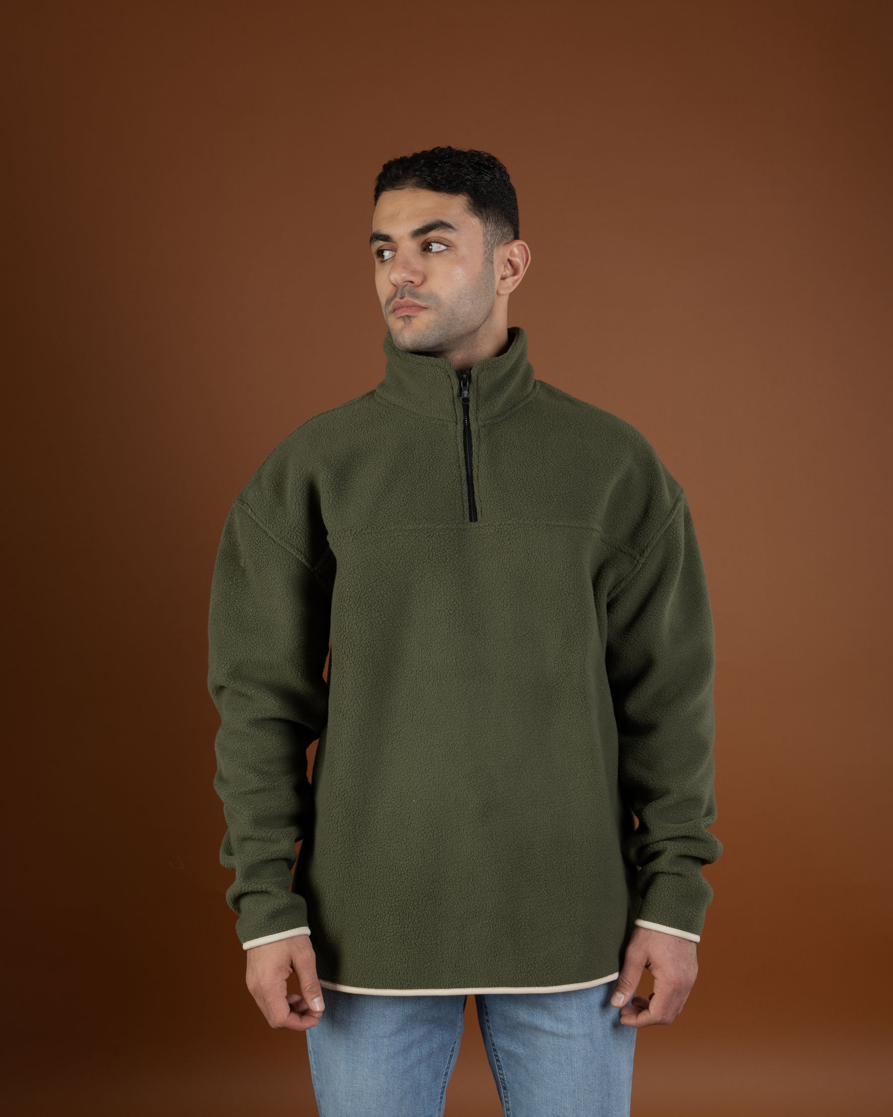 Olive green polar quarter zip sweater