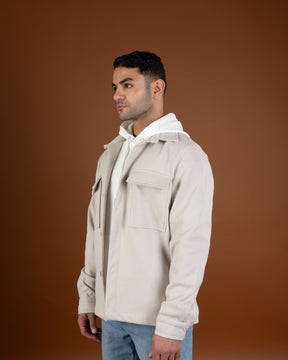 Light gray wool-look overshirt jacket