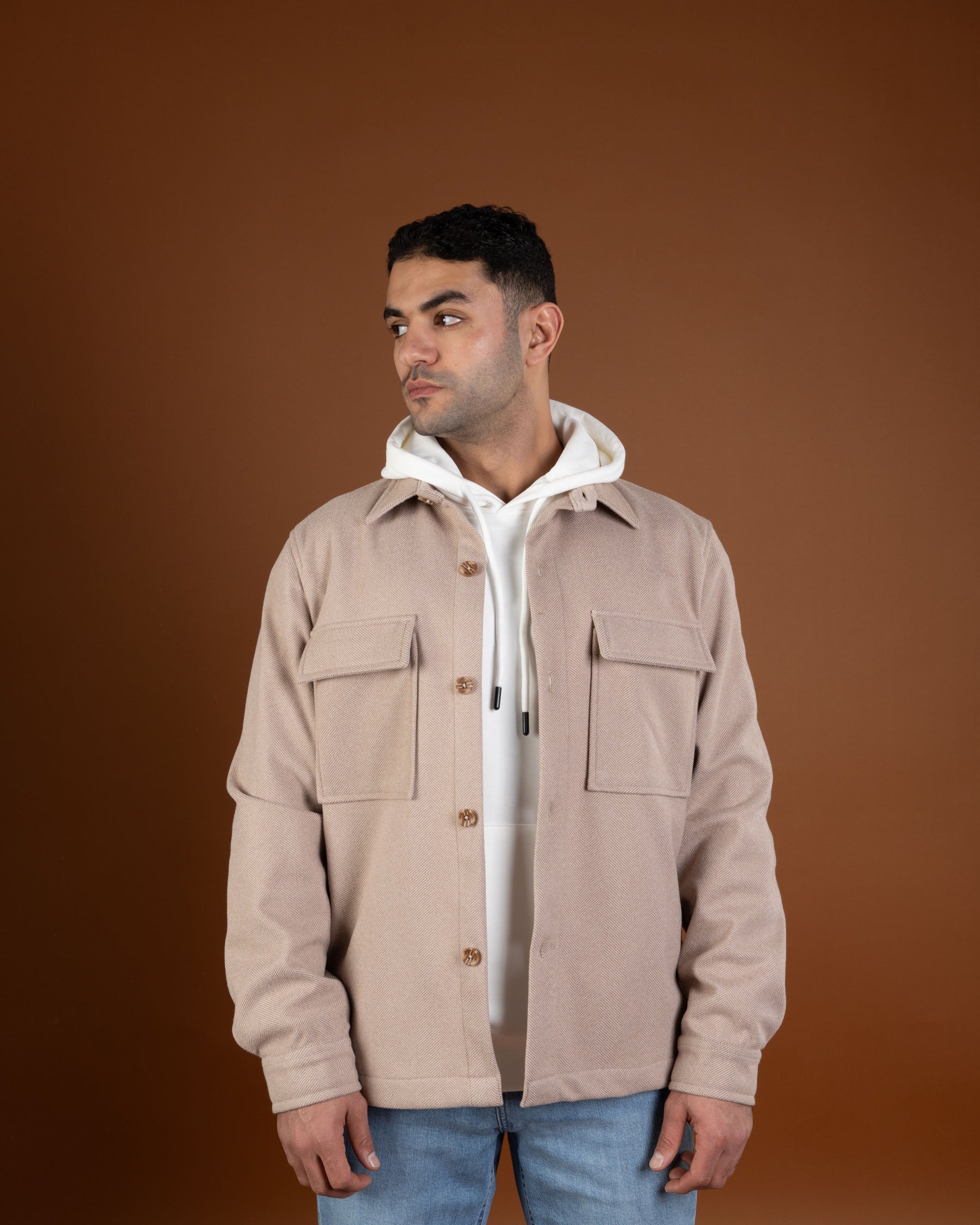 Beige wool-look overshirt jacket