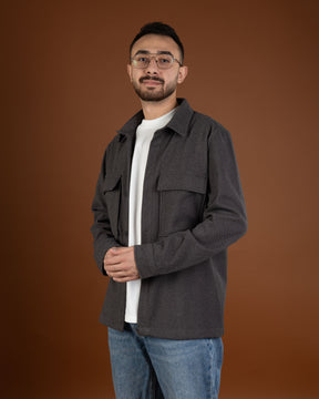 Charcoal gray wool-look overshirt jacket