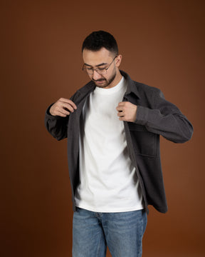 Charcoal gray wool-look overshirt jacket