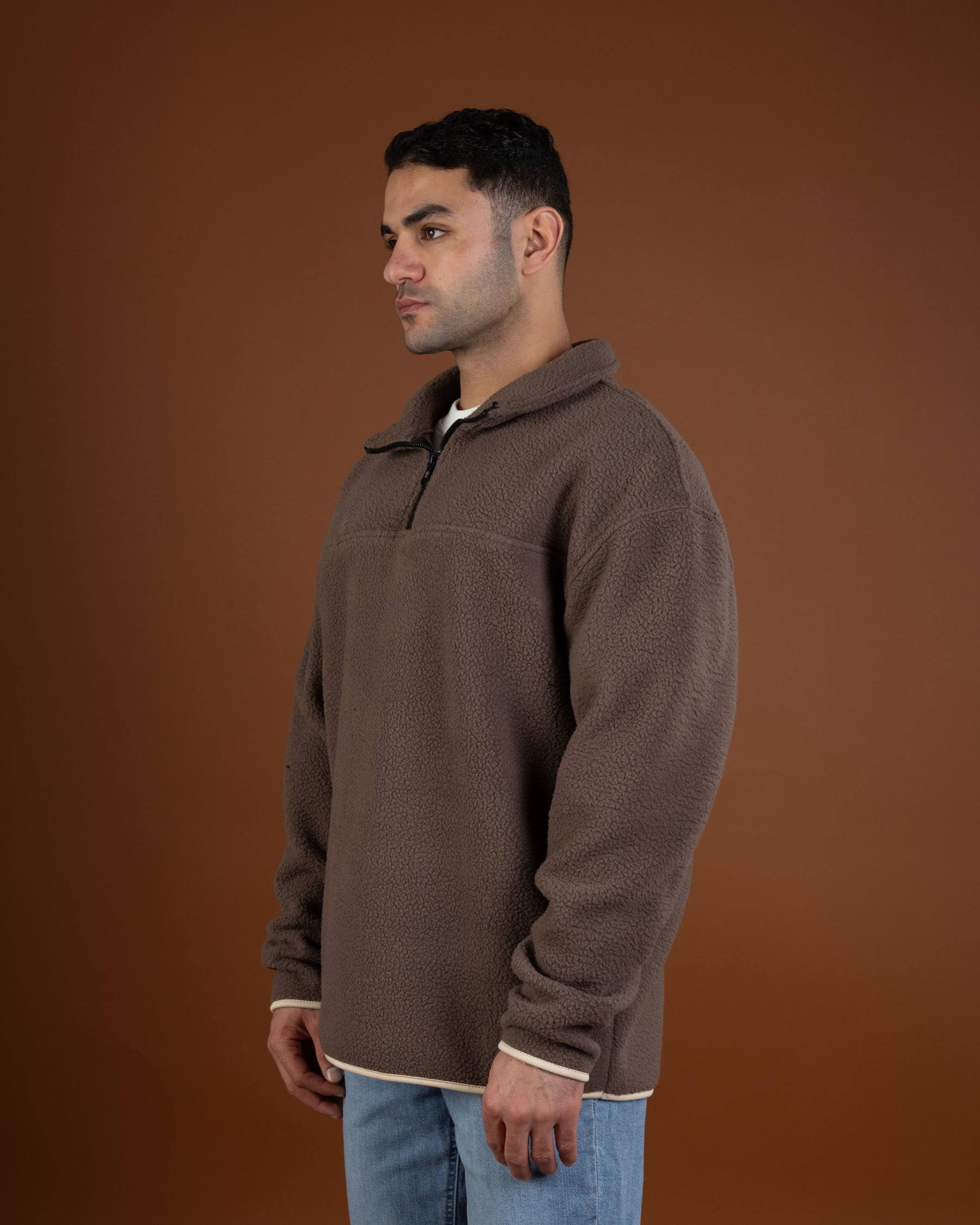 Brown polar quarter zip sweater