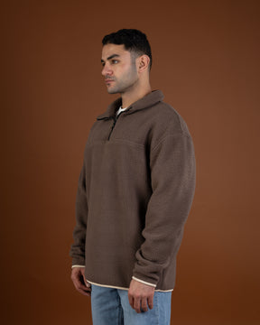 Brown polar quarter zip sweater