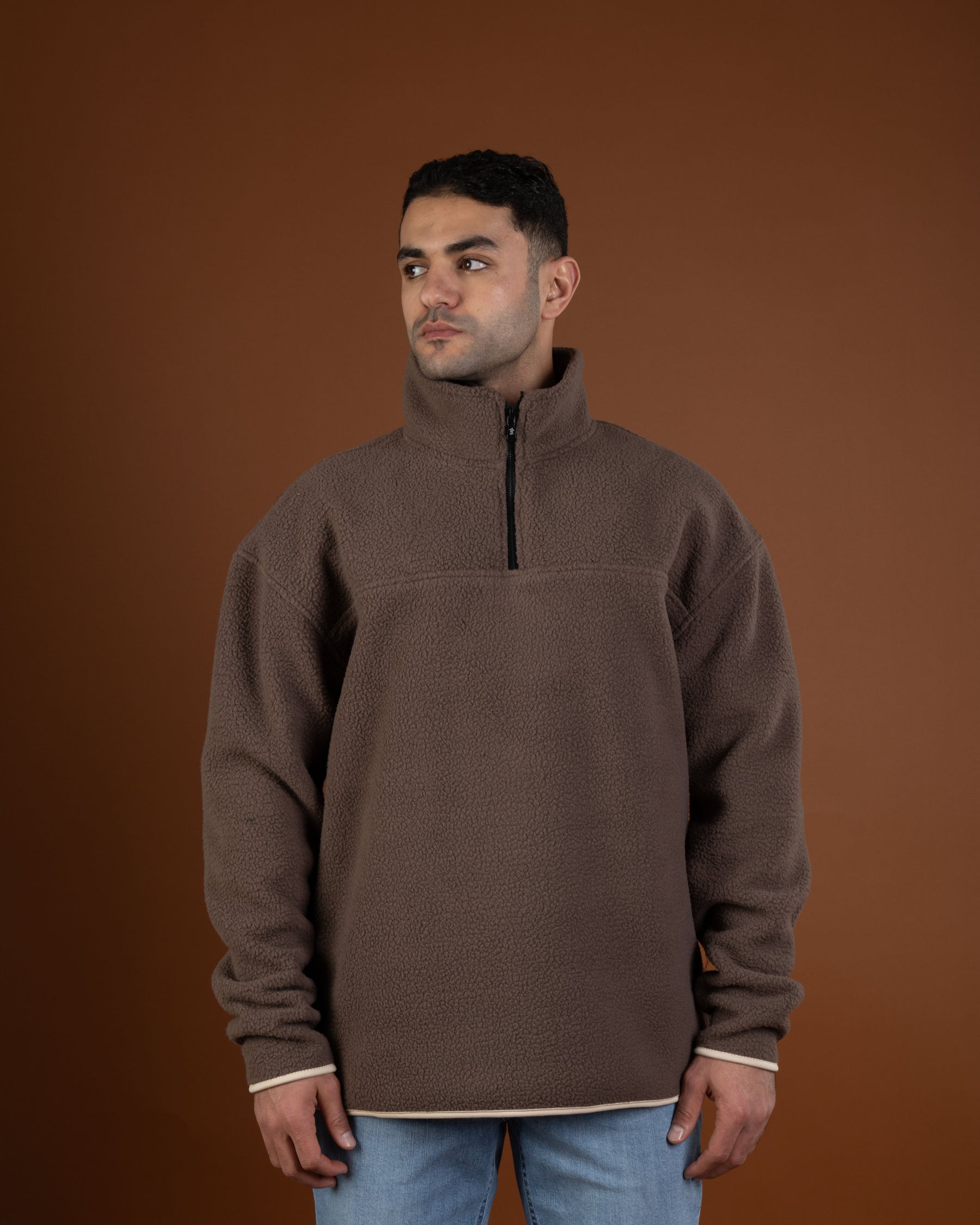 Brown polar quarter zip sweater