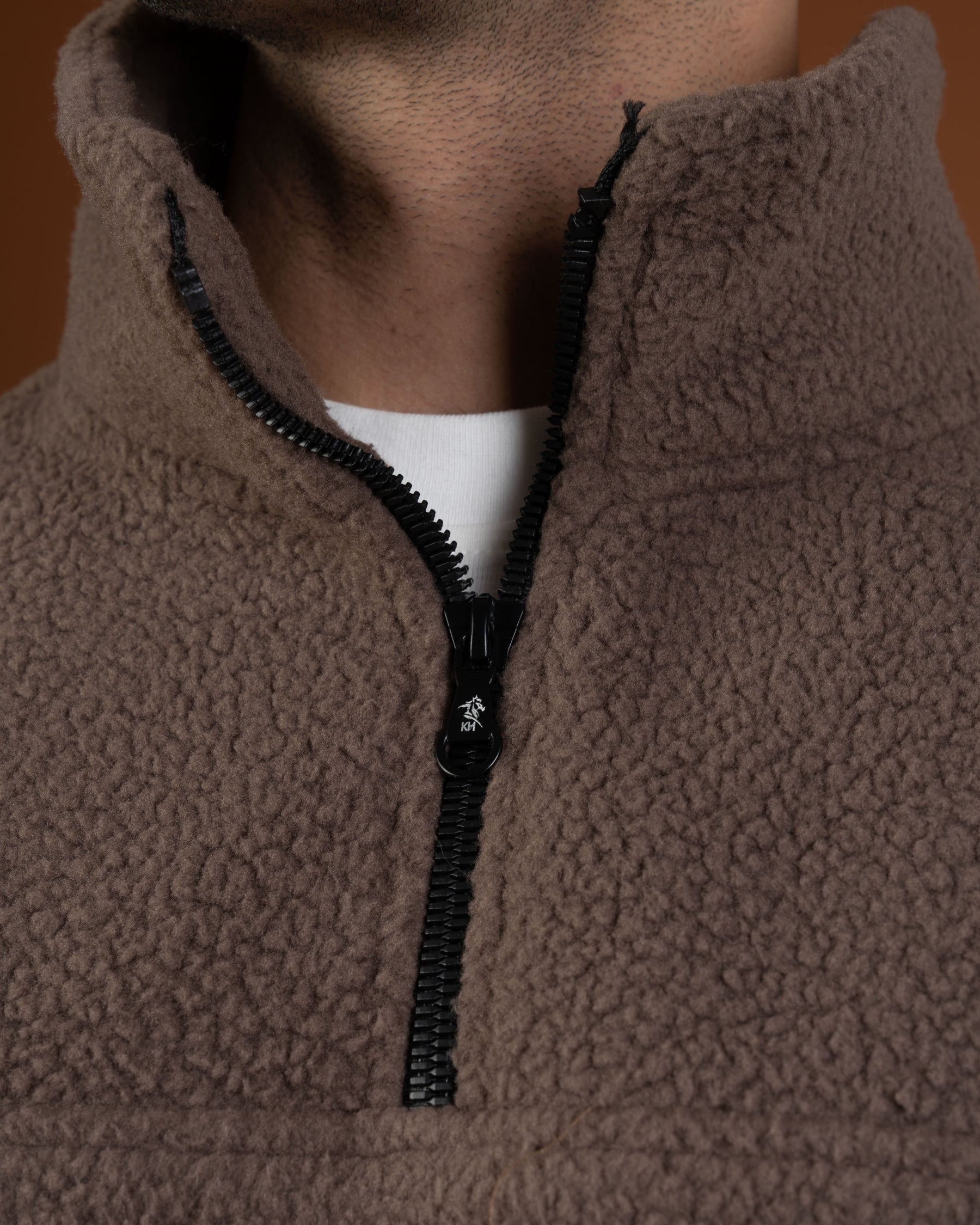 Brown polar quarter zip sweater